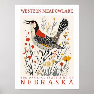Affiche Oiseau de Meadowlark occidental du Nebraska États-