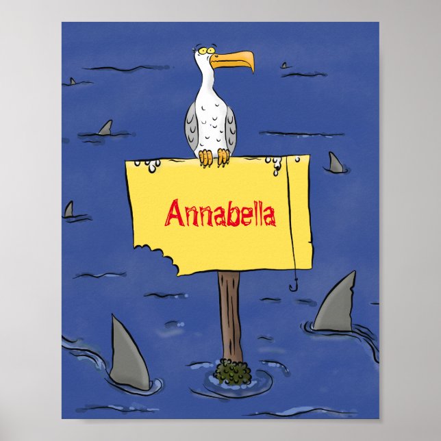 Affiche Oiseau de mer amusant entouré de dessins animés de (Devant)