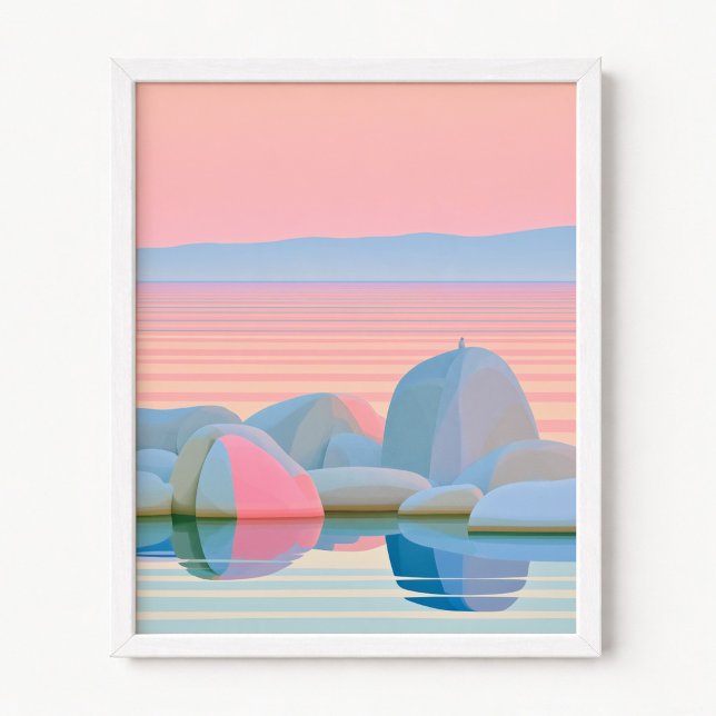 Affiche Oiseau de mer solitaire Pastel Ombre Reflets du co (Lonely Sea Bird Pastel Ombre Sunset Reflections Poster
)