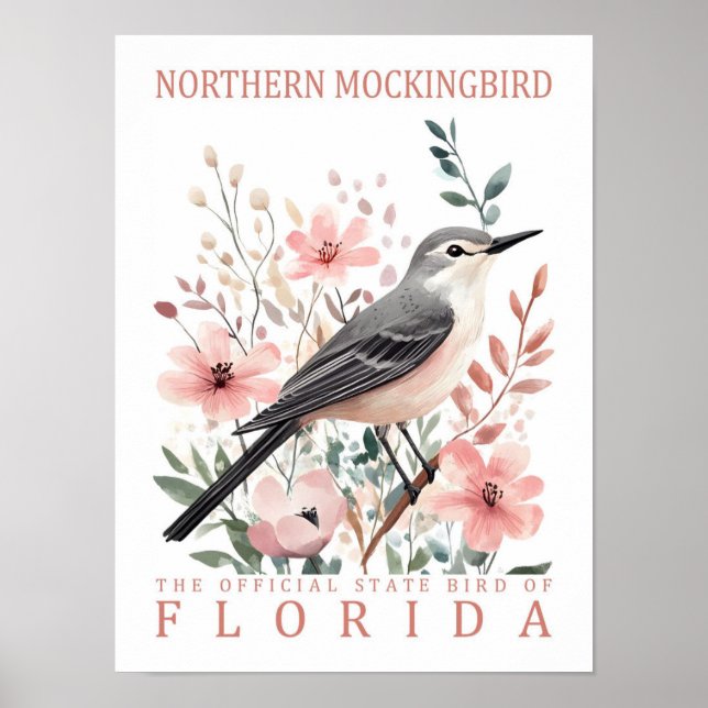 Affiche Oiseau de Mockingbird de Floride États-Unis Voyage (Devant)