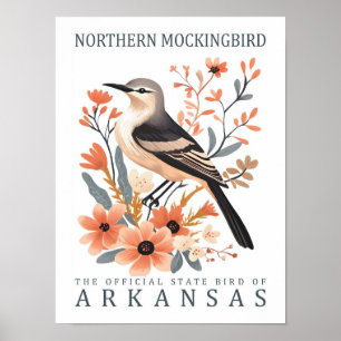 Affiche Oiseau de Mockingbird de l'Arkansas USA Travel