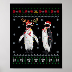 Affiche Oiseau de Noël laid Lumières de Santa Hat Penguin