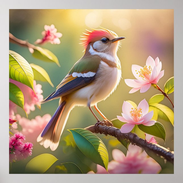 Affiche Oiseau de Paruline Imaginaire à tête rouge (Devant)