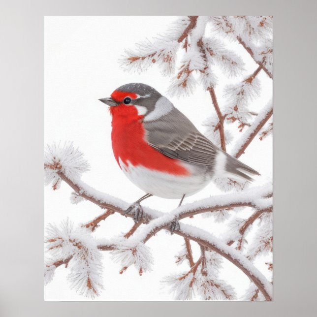 Affiche Oiseau de Robin Rouge en neige (Devant)
