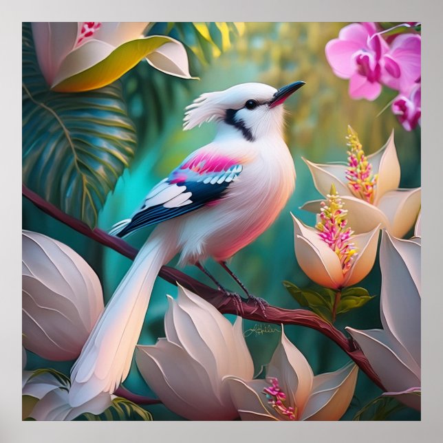 Affiche Oiseau d'Imaginaire tacheté blanc crêpé (Devant)