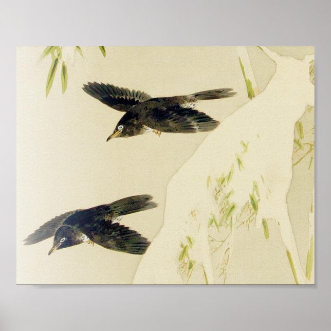 Affiche Oiseau en scène de neige, Watanabe Seitei (Devant)