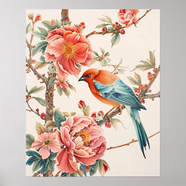 Affiche Oiseau et fleurs (Devant)