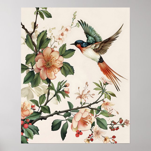 Affiche Oiseau et fleurs (Devant)