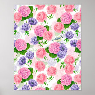 Affiche Oiseau et fleurs