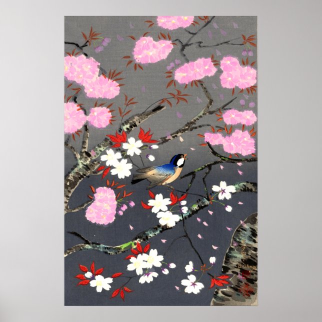 Affiche Oiseau et fleurs de cerisier Bakufu Ohno 1949 (Devant)