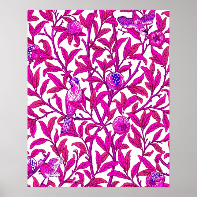 Affiche Oiseau et grenade Art Nouveau, Fuchsia & Violet (Devant)
