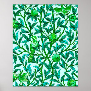 Affiche Oiseau et grenade Art Nouveau, Turquoise & Aqua
