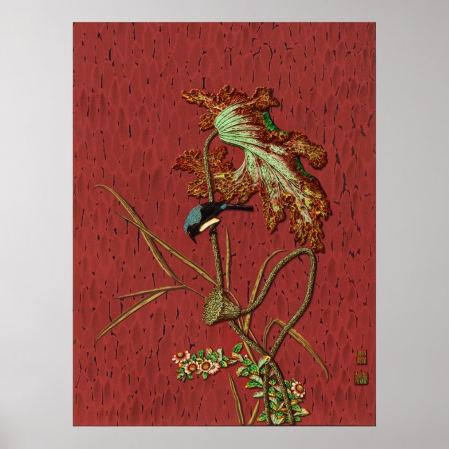 Affiche Oiseau et Plante Janpanese Art ornemental (Devant)