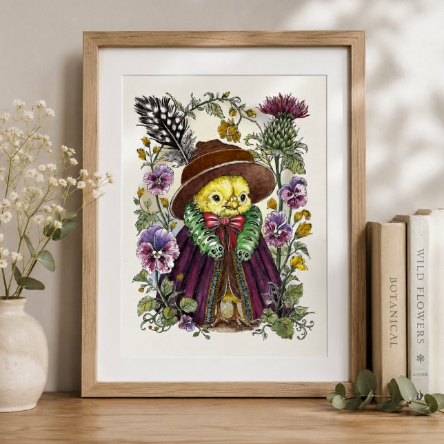 Affiche Oiseau Fantaisiste en Tenue Victorienne avec Fleur (Créateur téléchargé)