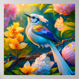 Affiche Oiseau Fantastique Geai à Ailes Arc-en-ciel