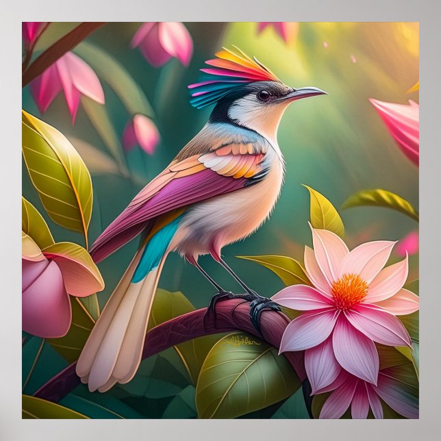 Affiche Oiseau fantastique Geai à crête arc-en-ciel (Devant)