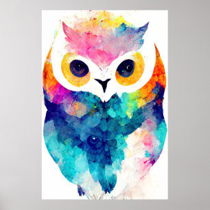Affiche Oiseau Hibou Nature sauvage Animal Couleur peintur