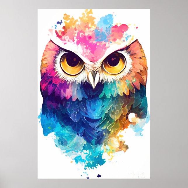 Affiche Oiseau Hibou Nature sauvage Animal Couleur peintur (Devant)