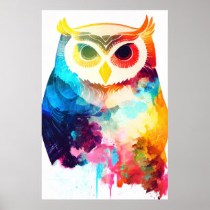 Affiche Oiseau Hibou Nature sauvage Animal Couleur peintur
