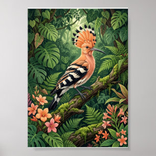 Affiche Oiseau huppe Branche tropicale Botanique Faune Fle