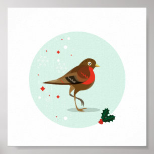 Affiche Oiseau illustré en hiver