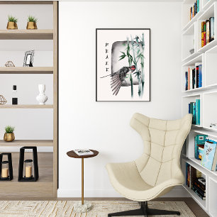 Affiche Oiseau japonais Asiatique Aquarelle Art Paix
