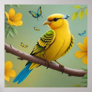 Affiche Oiseau jaune sur une branche