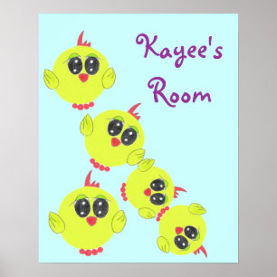 Affiche Oiseau jaune vert bébé