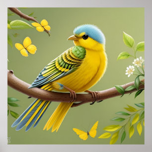Affiche Oiseau jaune vibrant sur une branche