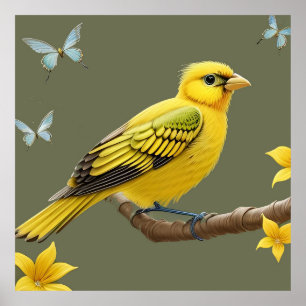 Affiche Oiseau jaune vibrant sur une branche