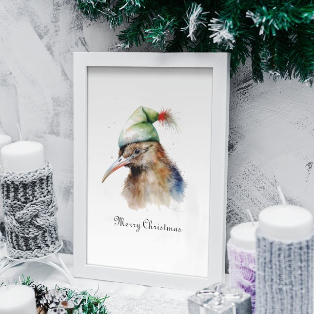 Affiche Oiseau Kiwi mignon en Casquette elfe de Noël, cout (Créateur téléchargé)