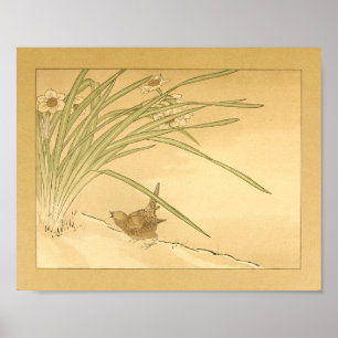 Affiche Oiseau mural japonais vintage