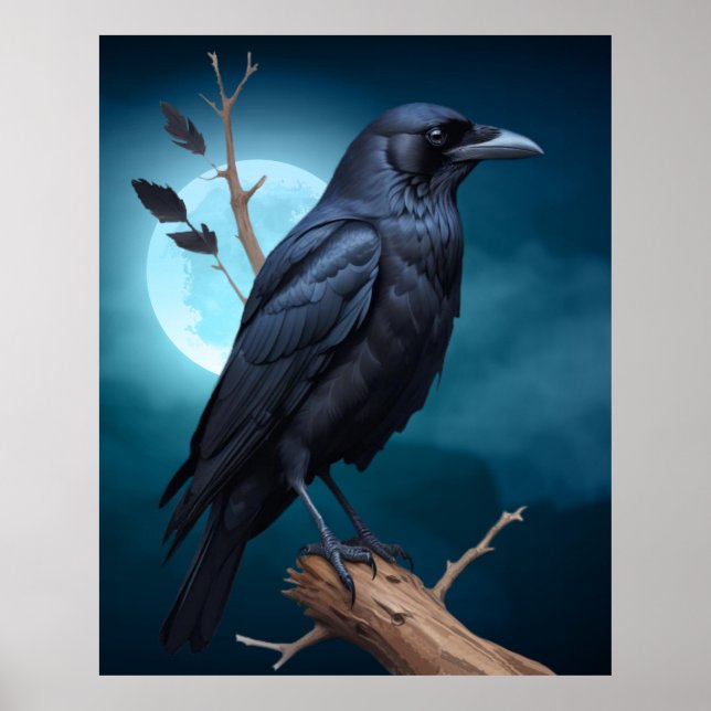 Affiche Oiseau Nature Lune Corvid Crows (Devant)