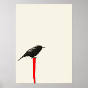 Affiche Oiseau ombre sur un poteau rouge