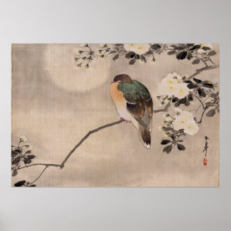 Affiche Oiseau perché sur une branche d'un arbre en fleurs