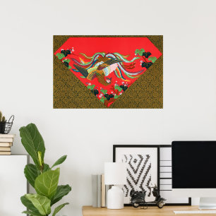 Affiche Oiseau Phoenix Rouge Vintage Art Japonais G.A. Aud
