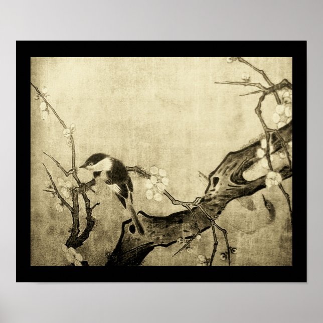 Affiche OISEAU PRINTANIER ET ARBRE FLEURI Brun Sépia (Devant)
