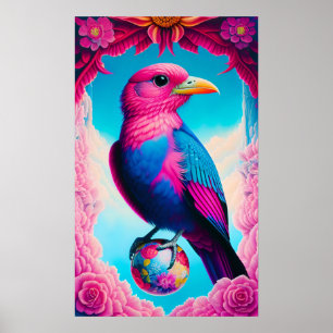 Affiche Oiseau rose et bleu