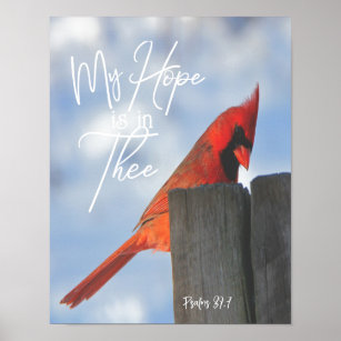 Affiche Oiseau rouge avec Psaumes Hope Bible Verse