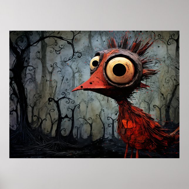 Affiche Oiseau rouge caricature (Devant)