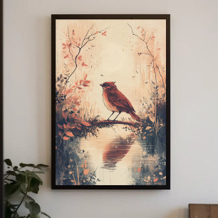 Affiche Oiseau rouge et eau Nature Animaux Aestheti