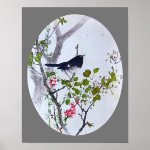 Affiche Oiseau sur la branche de la fleur de cerisier, Wat
