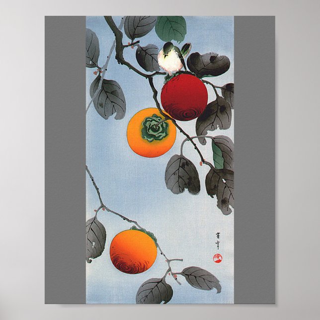 Affiche Oiseau sur un Persimmon Tree, Watanabe Seitei (Devant)