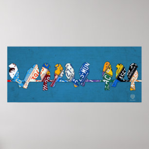 Affiche Oiseau sur une plaque de permis de fil Art