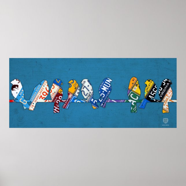 Affiche Oiseau sur une plaque de permis de fil Art (Devant)