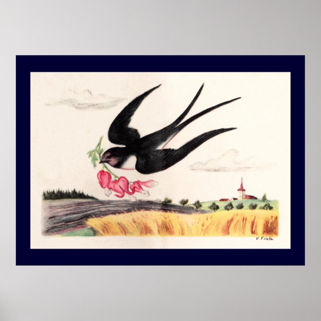 Affiche Oiseau Volant Avec Fleurs (Devant)