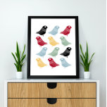 Affiche Oiseaux Abstraits colorés Mi-Siècle Rétro<br><div class="desc">Cette magnifique affiche moderne du milieu du siècle présente des rangées d'oiseaux lumineux,  aux couleurs rouge,  bleu,  vert,  jaune et noir. Cela fera un ajout coloré à votre décor maison!</div>