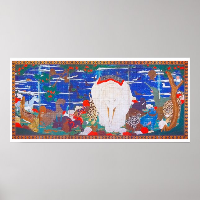 Affiche Oiseaux, animaux et Plantes floraux (à droite) Jak (Devant)