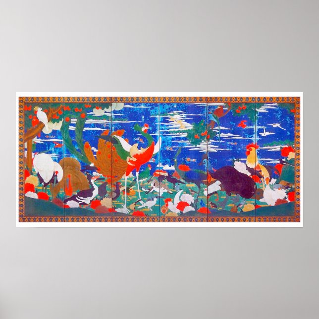 Affiche Oiseaux, animaux et Plantes floraux (à gauche) Jak (Devant)