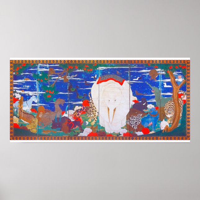 Affiche Oiseaux, animaux et Plantes floraux(droite)Jakuchu (Devant)